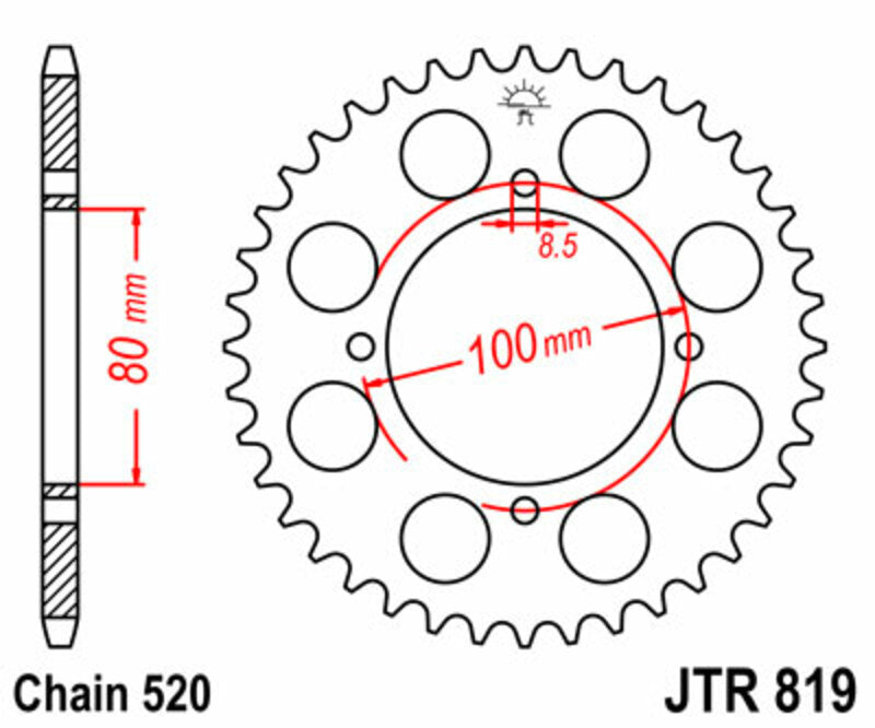 Corona JT 819 de acero con 39 dientes JT SPROCKETS JTR819.39