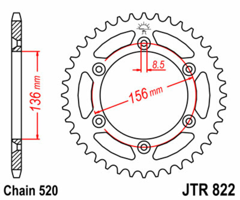 Corona JT SPROCKETS acero estándar 822 - Paso 520 JT SPROCKETS JTR822.42