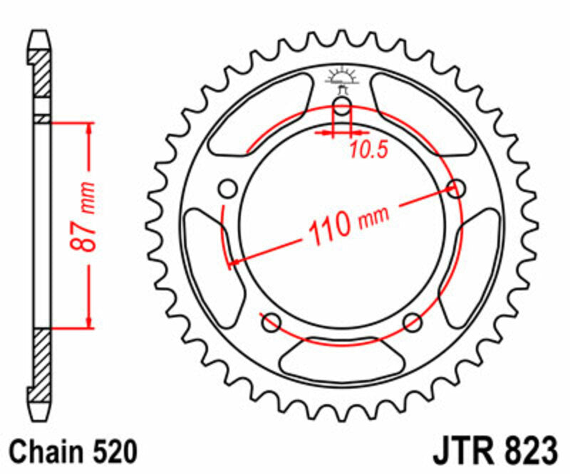 Corona JT SPROCKETS acero estándar 823 - Paso 520 JT SPROCKETS JTR823.46