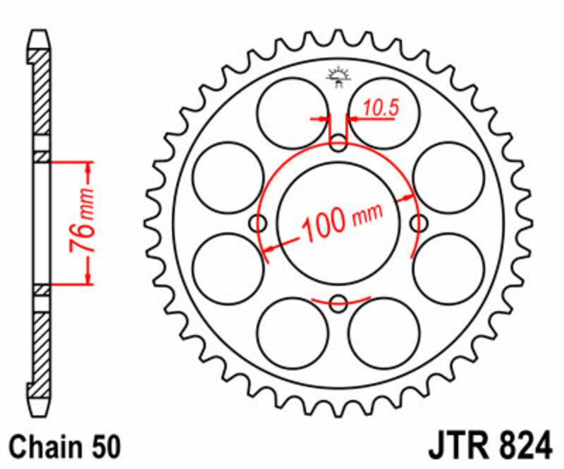 Corona JT 824 de acero con 46 dientes JT SPROCKETS JTR824.46