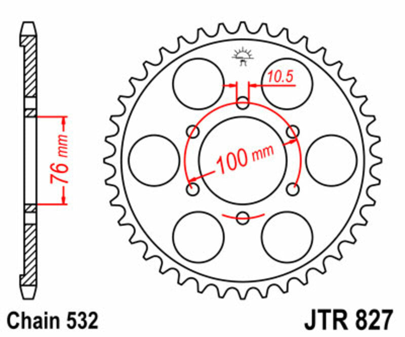 Corona JT SPROCKETS acero estándar 827 - Paso 520 JT SPROCKETS JTR827.44