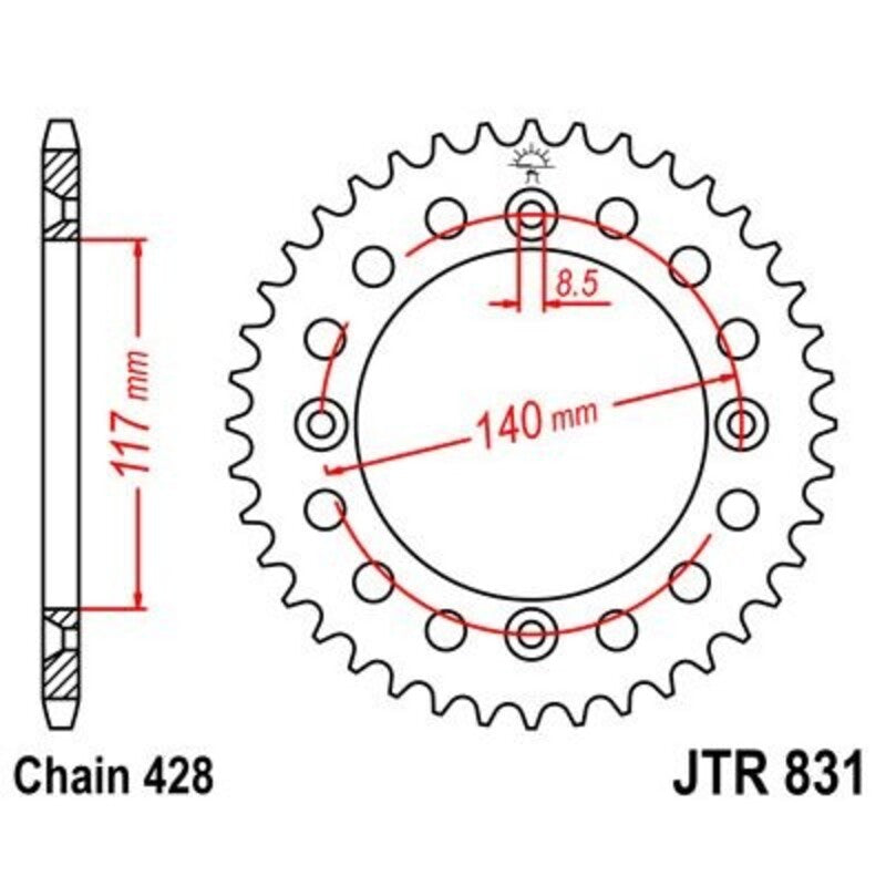 Corona JT 831 de acero con 46 dientes JT SPROCKETS JTR831.46