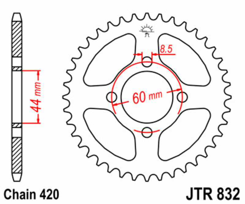 Corona JT SPROCKETS acero estándar 832 - Paso 420 JT SPROCKETS JTR832.48
