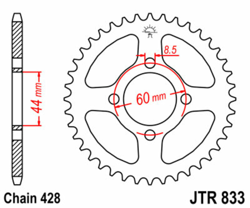 Corona JT SPROCKETS acero estándar 833 - Paso 428 JT SPROCKETS JTR833.49
