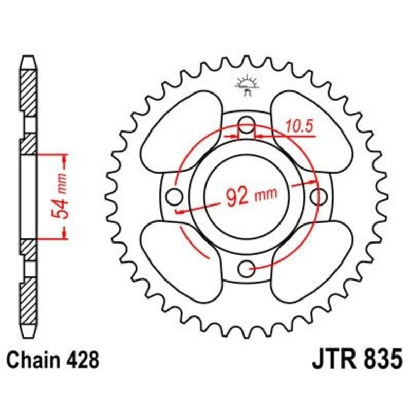 Corona JT 835 de acero con 44 dientes JT SPROCKETS JTR835.44