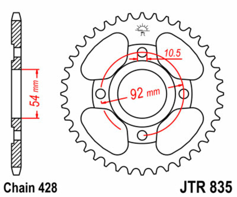 Corona JT SPROCKETS acero estándar 835 - Paso 428 JT SPROCKETS JTR835.45