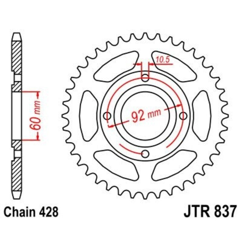 Corona JT 837 de acero con 39 dientes JT SPROCKETS JTR837.39