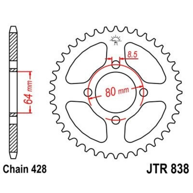 Corona JT 838 de acero con 39 dientes JT SPROCKETS JTR838.39