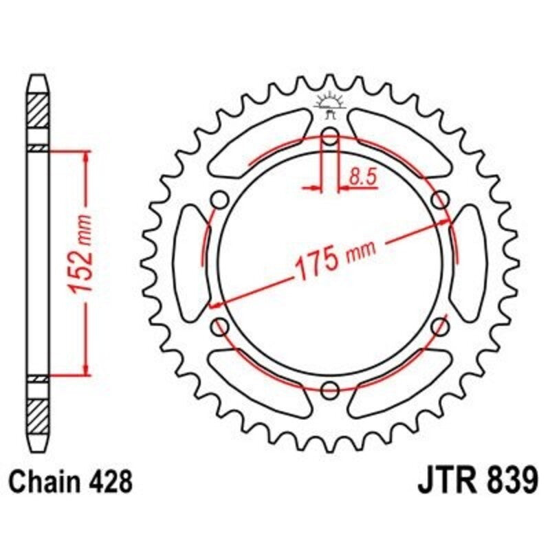 Corona JT SPROCKETS acero estándar 839 - Paso 428 JT SPROCKETS JTR839.55