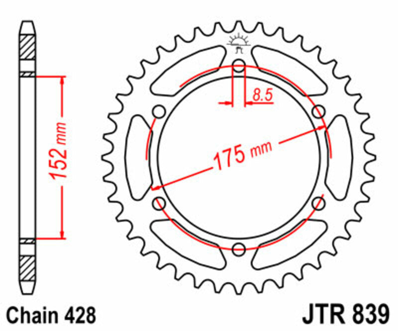 Corona JT SPROCKETS acero estándar 839 - Paso 428 JT SPROCKETS JTR839.57
