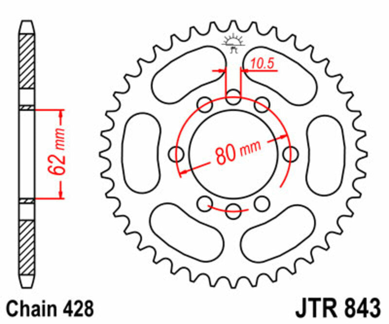 Corona JT SPROCKETS acero estándar 843 - Paso 428 JT SPROCKETS JTR843.53