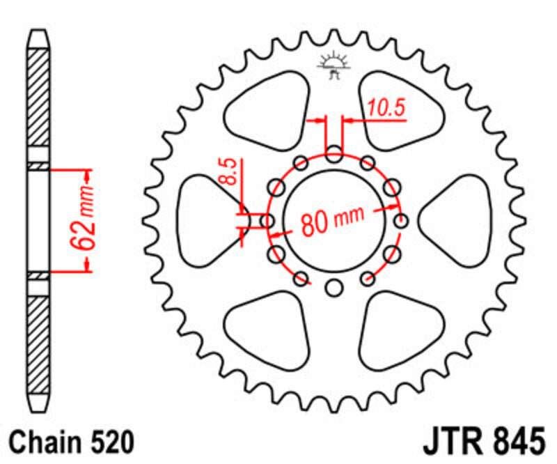 Corona JT SPROCKETS acero estándar 845 - Paso 520 JT SPROCKETS JTR845.40