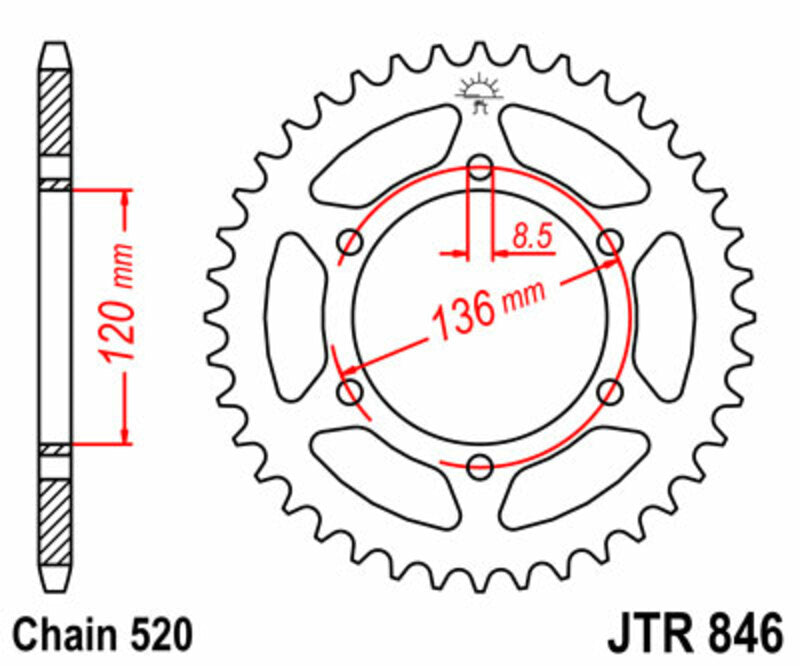 Corona JT SPROCKETS acero estándar 846 - Paso 520 JT SPROCKETS JTR846.37