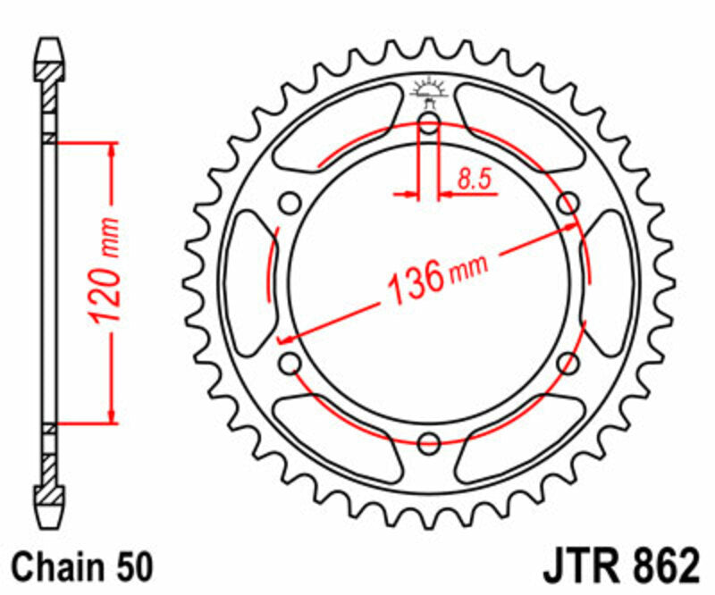 Corona JT SPROCKETS acero estándar 862 - Paso 530 JT SPROCKETS JTR862.38