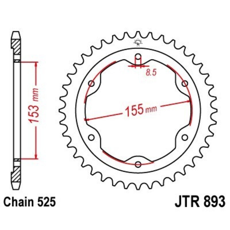 Corona JT 893 de zinc negro con 38 dientes JT SPROCKETS JTR893.38ZBK
