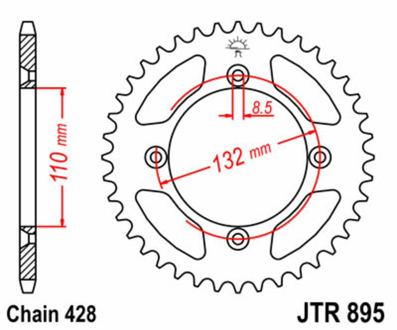 Corona JT SPROCKETS acero estándar 895 - Paso 428 JT SPROCKETS JTR895.46