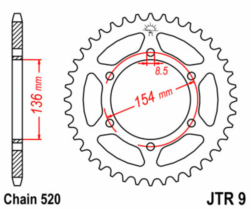Corona JT SPROCKETS acero estándar 9 - Paso 520 JT SPROCKETS JTR9.47