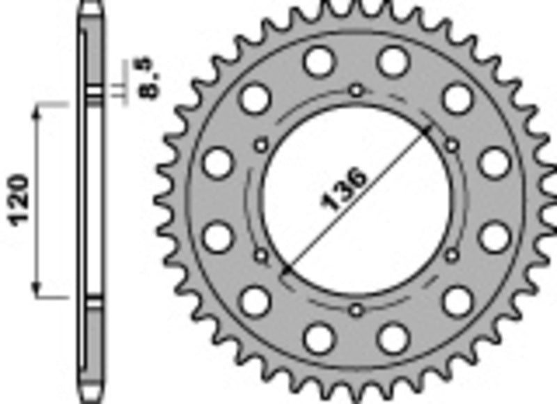 Corona PBR acero 57 dientes paso 428 Yamaha TDR125 PBR 4324.57.C45