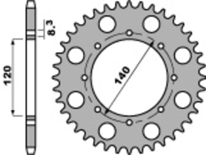 Corona PBR acero 44 dientes paso 520 Kawasaki KLE500A 1/6 PBR 491.44.C45