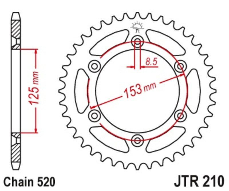 Corona JT 210 de acero con 49 dientes paso 520 autolimpiable JT SPROCKETS JTR210.49SC