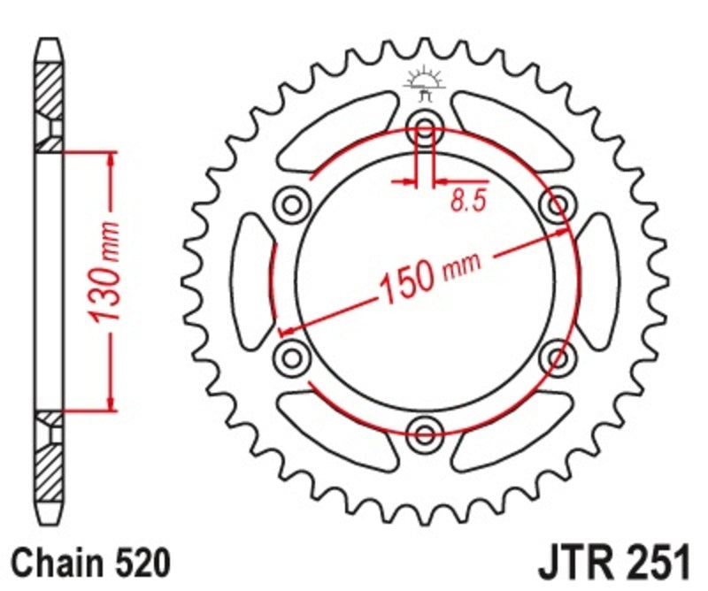 Corona JT 251 de acero con 49 dientes paso 520 autolimpiable JT SPROCKETS JTR251.49SC