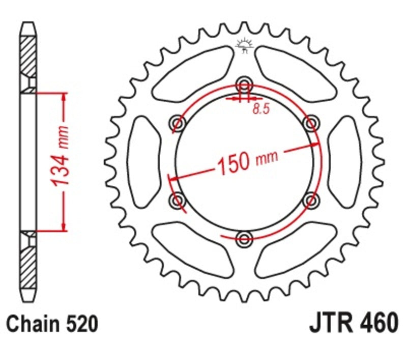 Corona JT 460 de acero con 49 dientes paso 520 autolimpiable JT SPROCKETS JTR460.49SC