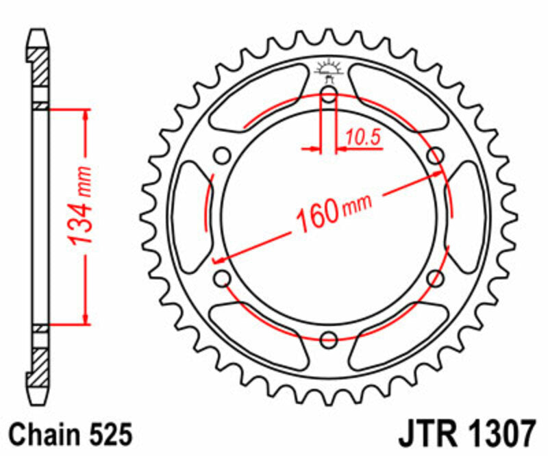 Corona JT SPROCKETS acero estándar 1307 - Paso 525 JT SPROCKETS JTR1307.42