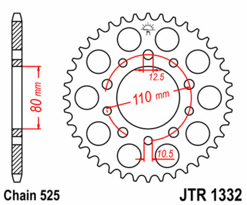 Corona JT SPROCKETS acero estándar 1332 - Paso 525 JT SPROCKETS JTR1332.44
