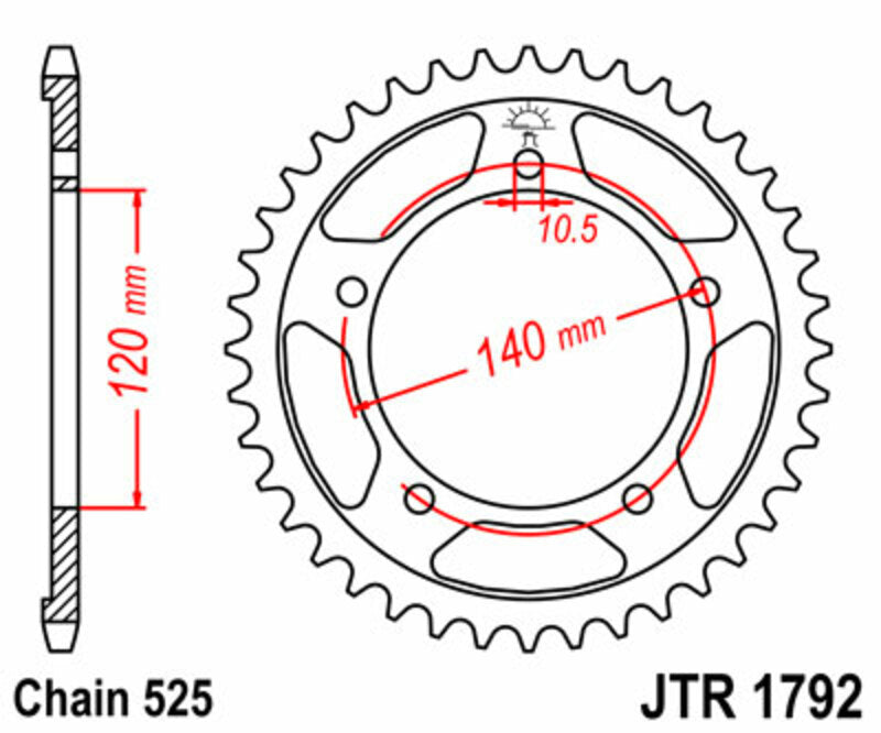 Corona JT SPROCKETS acero estándar 1792 - Paso 525 JT SPROCKETS JTR1792.45