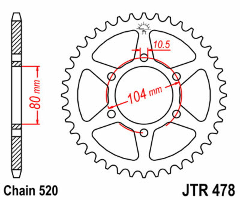 Corona JT SPROCKETS acero estándar 478 - Paso 520 JT SPROCKETS JTR478.45