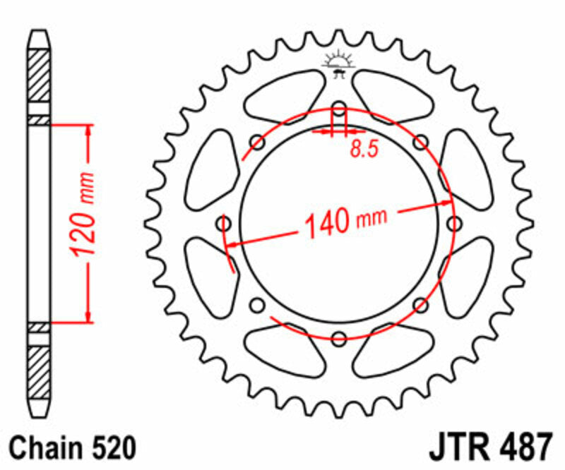 Corona JT SPROCKETS acero estándar 487 - Paso 520 JT SPROCKETS JTR487.46