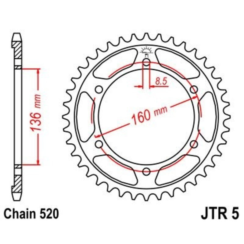 Corona JT 5 de acero con 39 dientes JT SPROCKETS JTR5.39