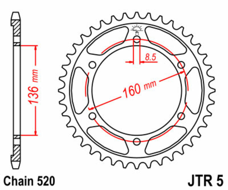 Corona JT SPROCKETS acero estándar 5 - Paso 520 JT SPROCKETS JTR5.49
