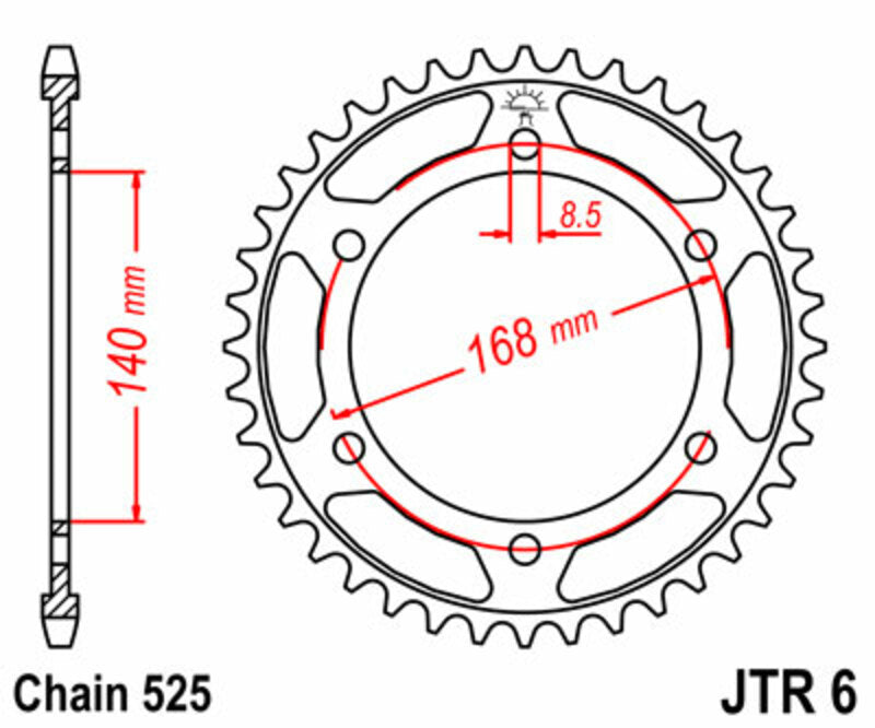 Corona JT SPROCKETS acero estándar 6 - Paso 525 JT SPROCKETS JTR6.42