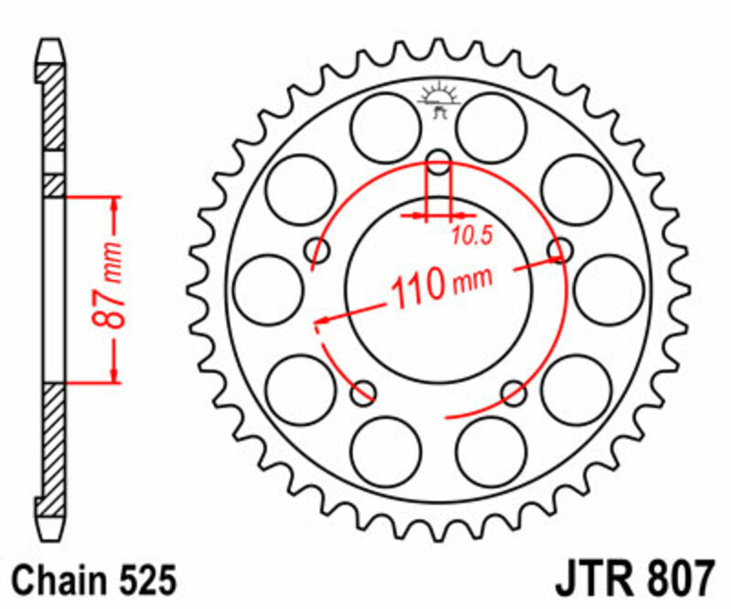 Corona JT SPROCKETS acero estándar 807 - Paso 525 JT SPROCKETS JTR807.45