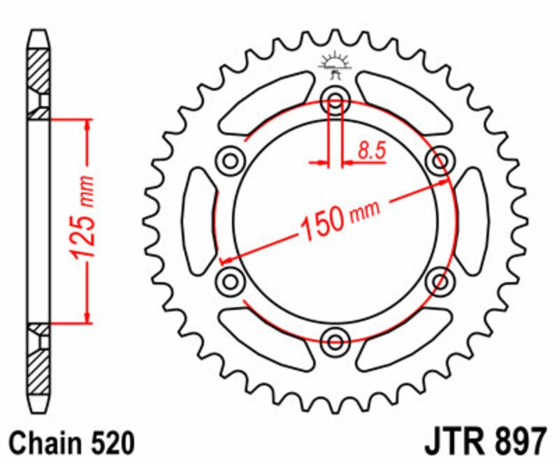 Corona JT 897 de acero con 45 dientes JT SPROCKETS JTR897.45