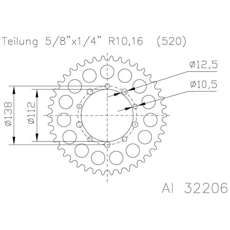 Corona ESJOT aluminio 51-32206 44 dientes ESJOT 51-32206-44
