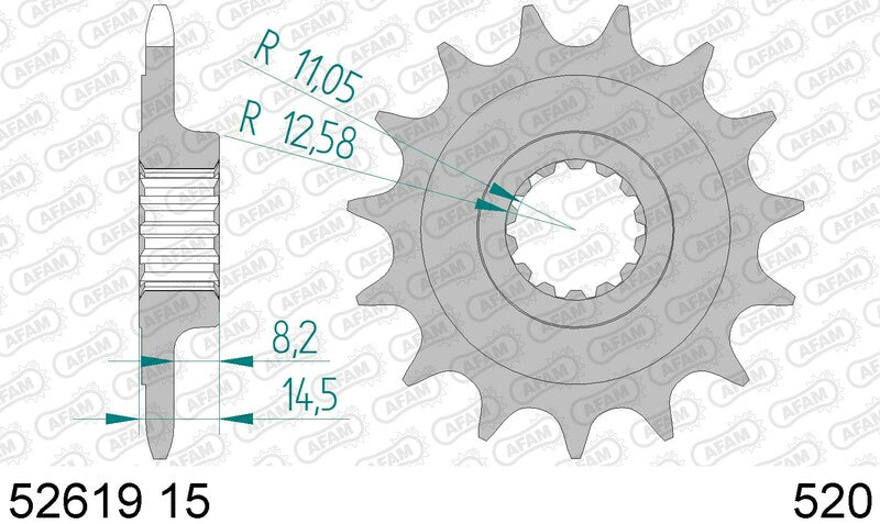 Piñón AFAM acero estándar 52619 - Paso 520 AFAM 52619-15