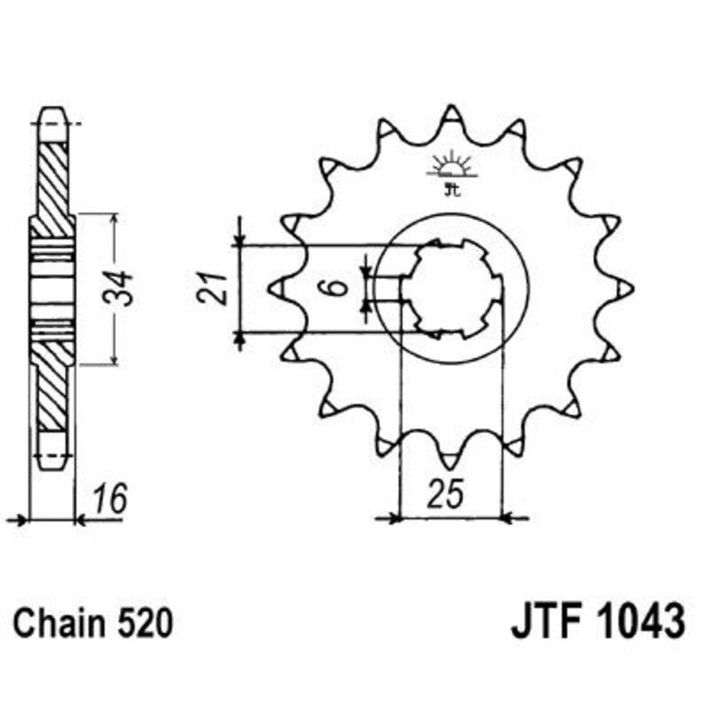 Piñon JT 1043 de acero con 14 dientes JT SPROCKETS JTF1043.14