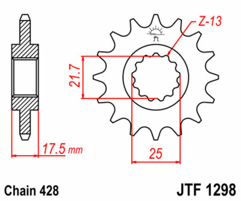 Piñón JT SPROCKETS acero estándar 1298 - Paso 428 JT SPROCKETS JTF1298.17