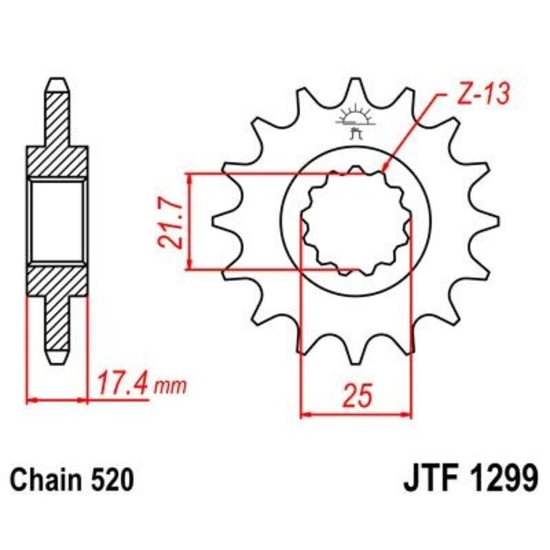 Piñon JT 1299 de acero con 14 dientes JT SPROCKETS JTF1299.14