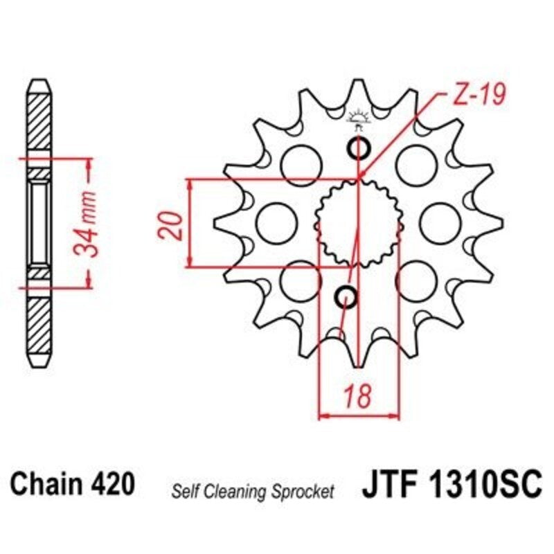 Piñón JT 1310SC autolimpiable de acero con 14 dientes JT SPROCKETS JTF1310.14SC