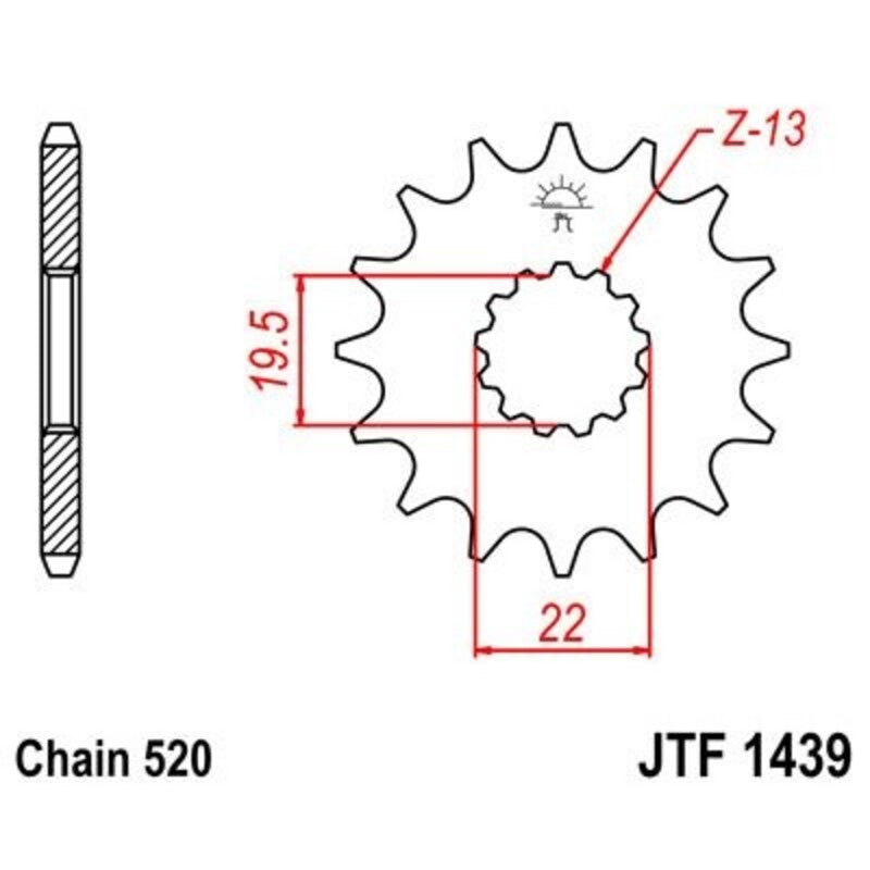 Piñon JT 1439 de acero con 13 dientes JT SPROCKETS JTF1439.13