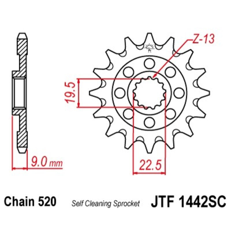 Piñon JT 1442SC autolimpiable de acero con 14 dientes JT SPROCKETS JTF1442.14SC