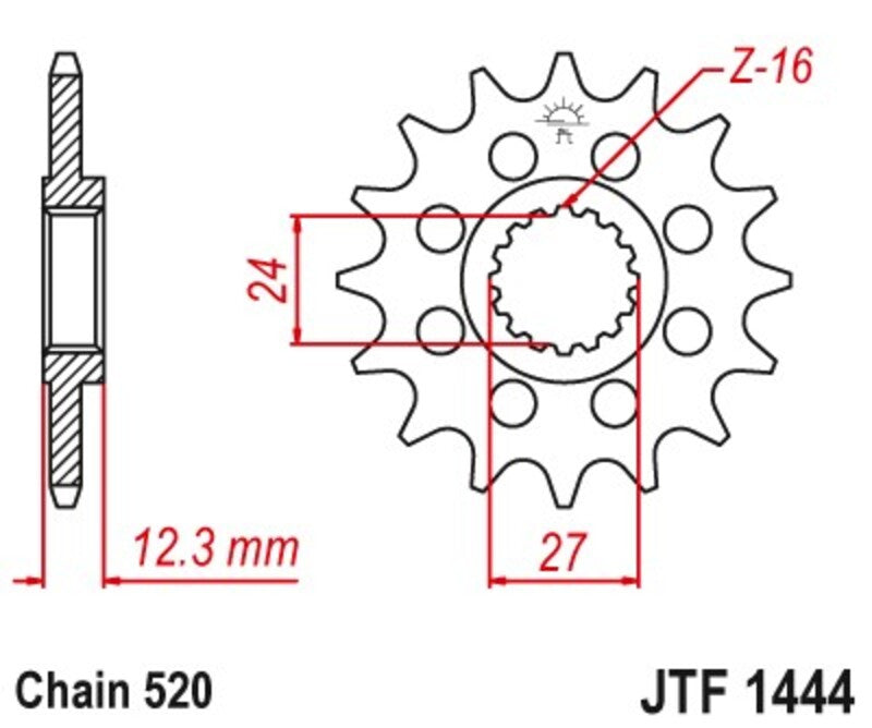 Piñón JT 1444 de acero con 16 dientes JT SPROCKETS JTF1444.16