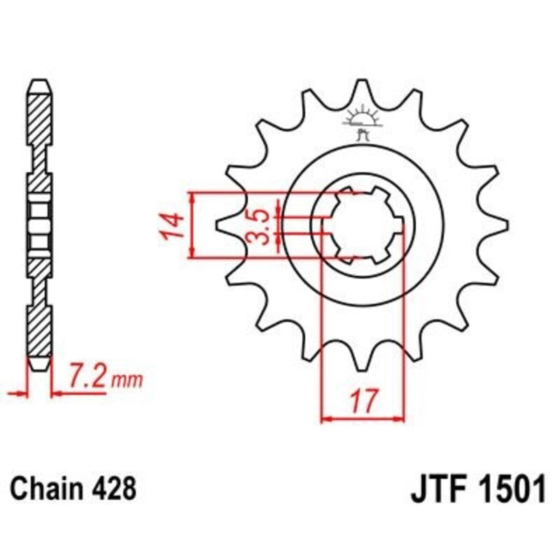 Piñon JT 1501 de acero con 14 dientes JT SPROCKETS JTF1501.14