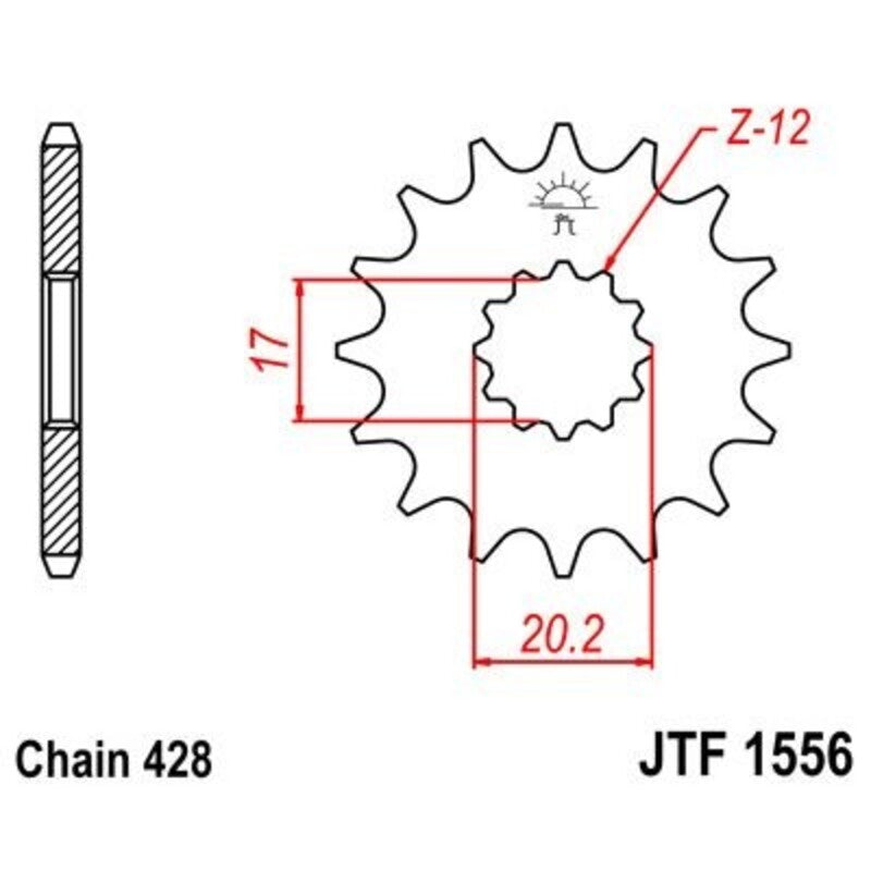 Piñon JT 1556 de acero con 12 dientes JT SPROCKETS JTF1556.12
