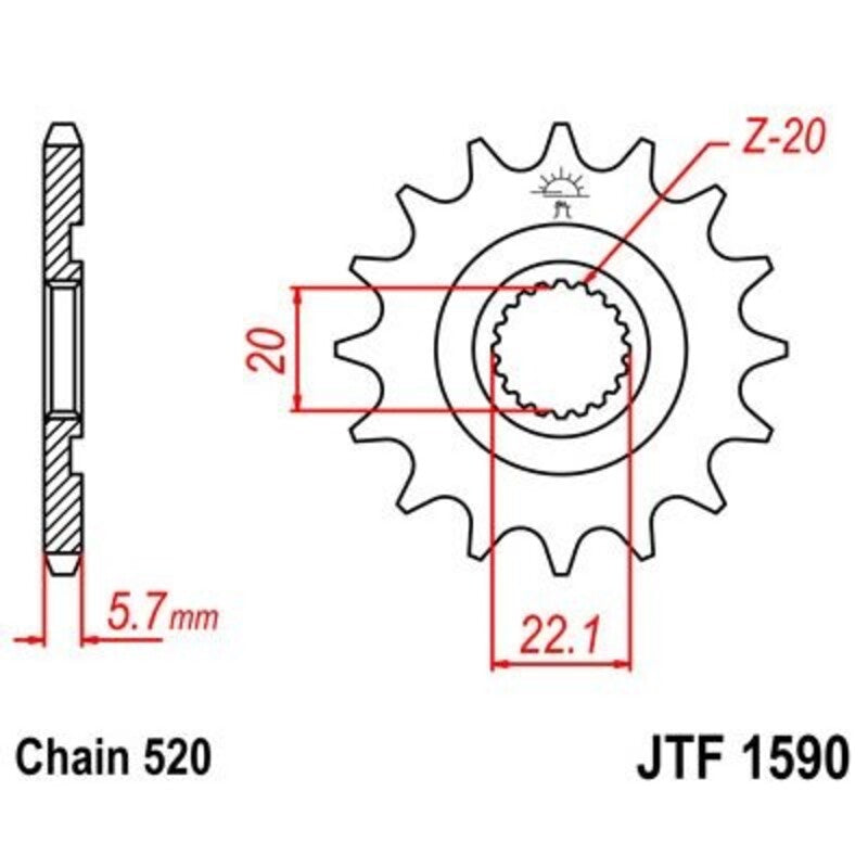 Piñón JT 1590 de acero con 12 dientes JT SPROCKETS JTF1590.12