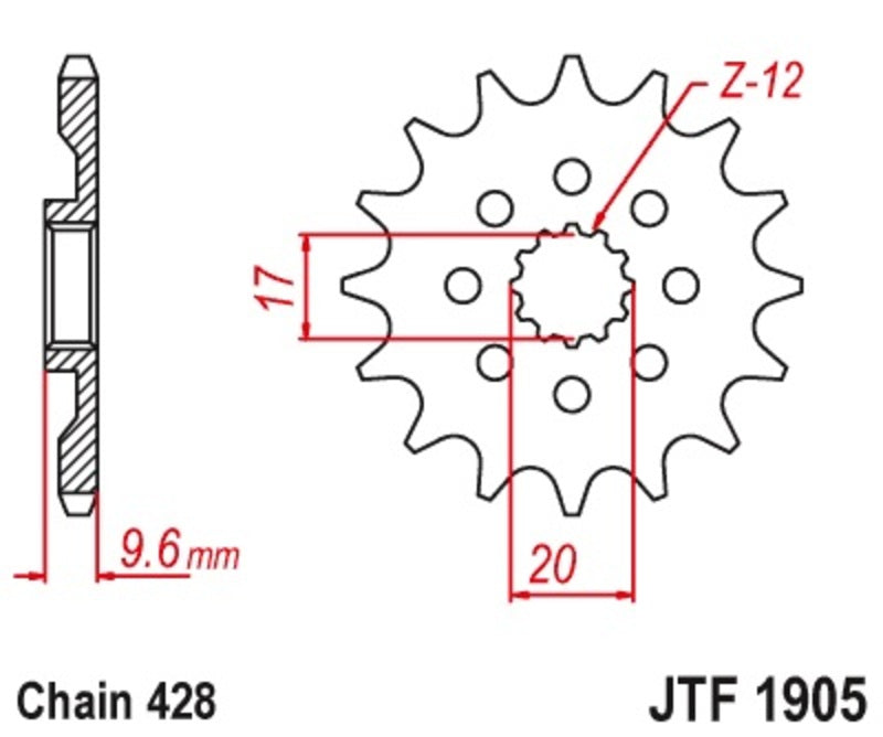 Piñon JT 428 de acero con 13 dientes KTM SX85 JT SPROCKETS JTF1905.13