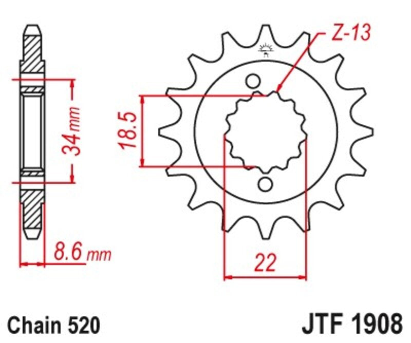 Piñón JT 1908 de acero con 15 dientes JT SPROCKETS JTF1908.15